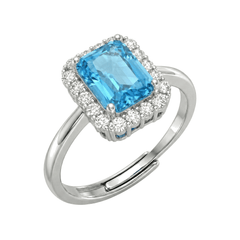 Ring with Rectangular Blue Stone and Zirconia