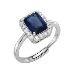 Ring with Rectangular Blue Stone and Zirconia