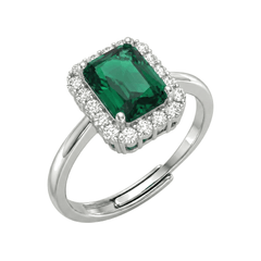 Ring with Rectangular Green Stone and Zirconia