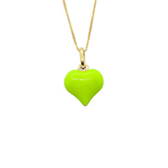 Fluorescent Yellow Enamelled Heart Shaped Necklace