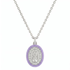 Lilac Enamelled Madonnina Necklace with Zircons