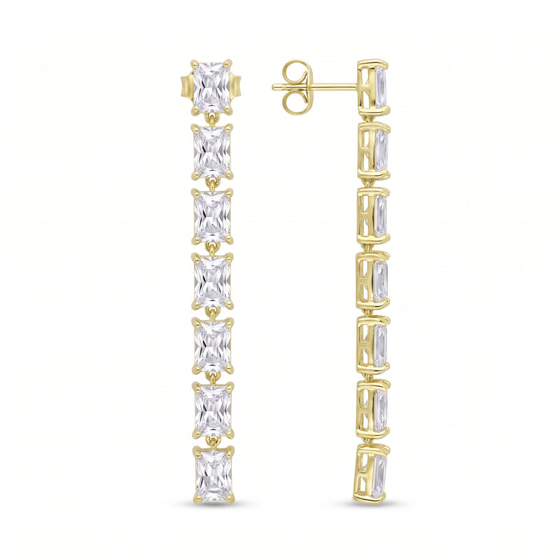 Pendientes largos tipo tenis con circonitas de talla baguette