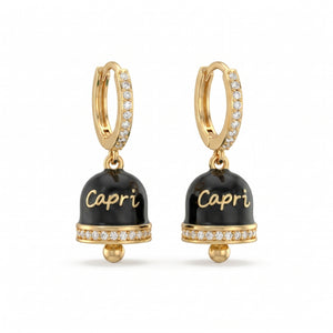 Pendientes de aro con zirconitas y campanilla «Capri» negra