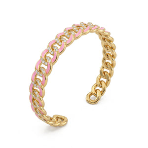 Pulsera rígida Groumette esmaltada rosa y circonitas