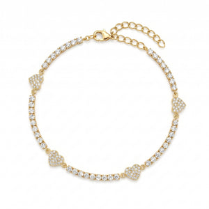 Tobillera de tenis con corazones pavé