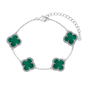 Bracciale Quadrifoglio con Malachite e Contorno Zirconato