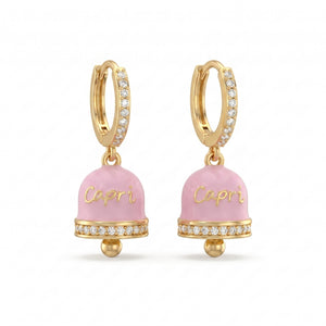 Pendientes de aro con circonitas y campanilla «Capri» rosa pastel