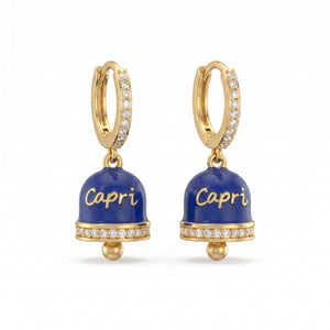 Pendientes de aro con circonitas y campanilla «Capri» azul