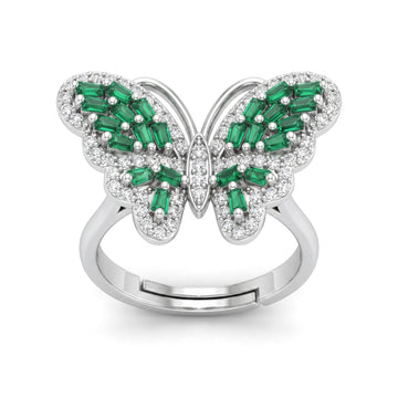 Anello Farfalla con Zirconi Bianchi e Baguette Verdi - My Mo Gioielli