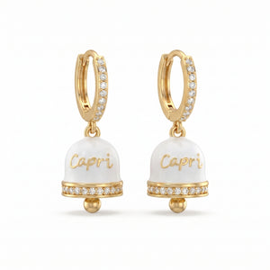 Aros con circonitas y colgante de campanilla «Capri» blanco
