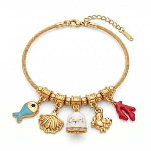 Bracciale con Campanella Capri Smaltata Bianca e Charms del Mare - My Mo Gioielli