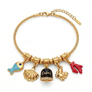 Bracciale con Campanella Capri Smaltata Nera e Charms del Mare - My Mo Gioielli