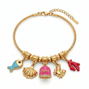 Bracciale con Campanella Capri Smaltata Rosa Bouganville e Charms del Mare - My Mo Gioielli