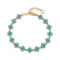 Pulsera de tréboles con piedras azul turquesa