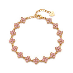 Pulsera de tréboles con piedras rosa pastel