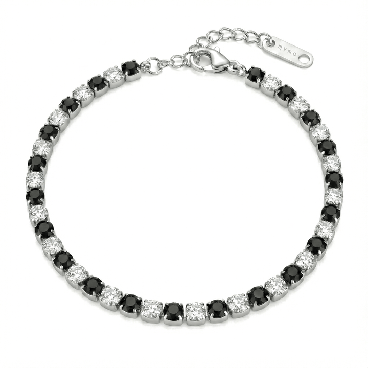 Bracciale Tennis con Zirconi Alternati Bianchi e Neri 3 mm in Acciaio Inossidabile - My Mo Gioielli