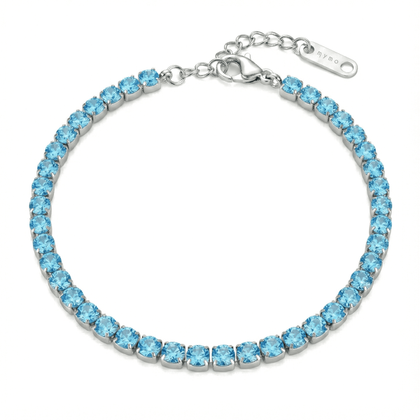 Bracciale Tennis con Zirconi Azzurri 3 mm in Acciaio Inossidabile - My Mo Gioielli