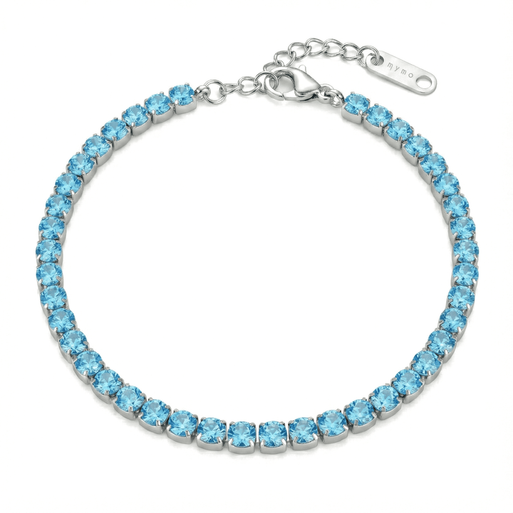 Bracciale Tennis con Zirconi Azzurri 3 mm in Acciaio Inossidabile - My Mo Gioielli
