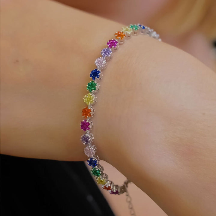 Bracciale Tennis Fiore Rainbow Argento - My Mo Gioielli