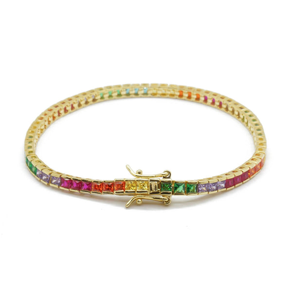 Bracciale Tennis zirconi Rainbow taglio carrè 3mm Placcato Oro 18Kt - My Mo Gioielli