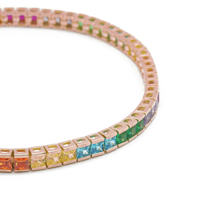 Bracciale Tennis zirconi Rainbow taglio carrè 3mm Placcato Oro Rosa 18Kt - My Mo Gioielli