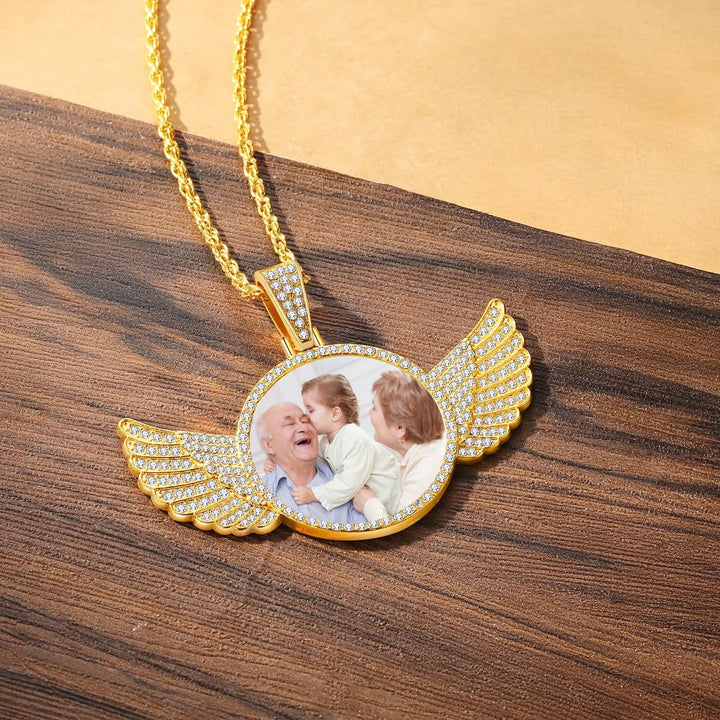 Collana Ciondolo con le Ali con Foto Personalizzata in Acciaio - My Mo Gioielli