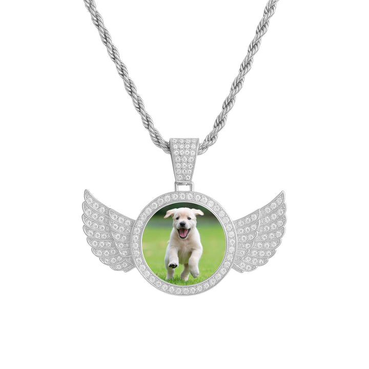 Collana Ciondolo con le Ali con Foto Personalizzata in Acciaio - My Mo Gioielli