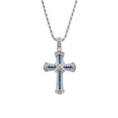 Blue Intertwined Gothic Cross Necklace with Slim Rope Cord 1.5 mm