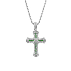 Green Intertwined Gothic Cross Necklace with Slim 1.5 mm Rope Cord