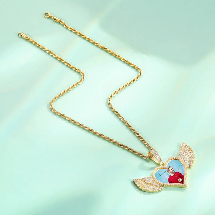 Collana Cuore con Ali e Foto Personalizzata in Acciaio - My Mo Gioielli