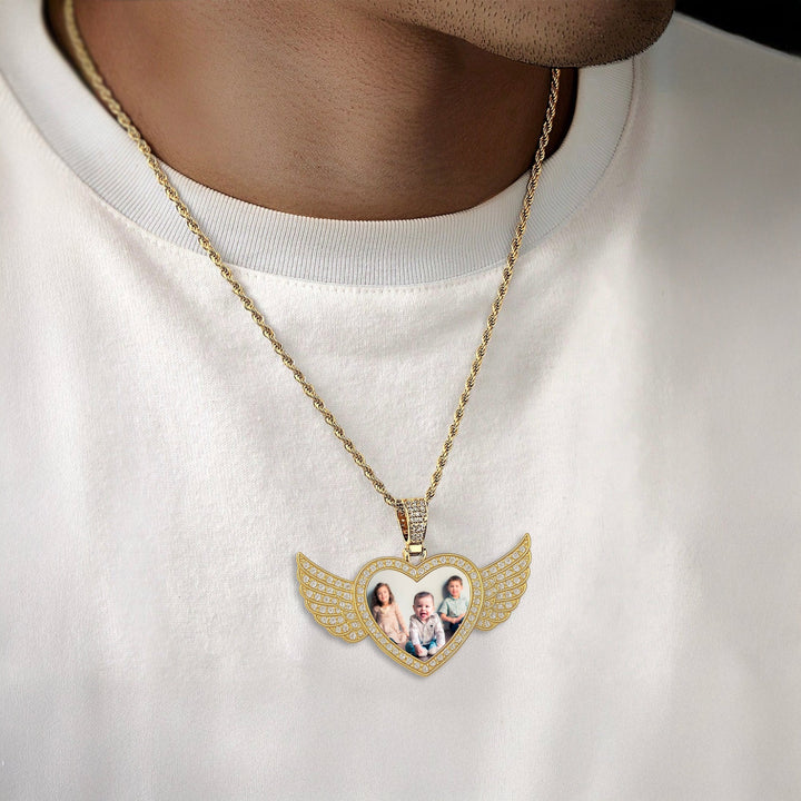 Collana Cuore con Ali e Foto Personalizzata in Acciaio - My Mo Gioielli