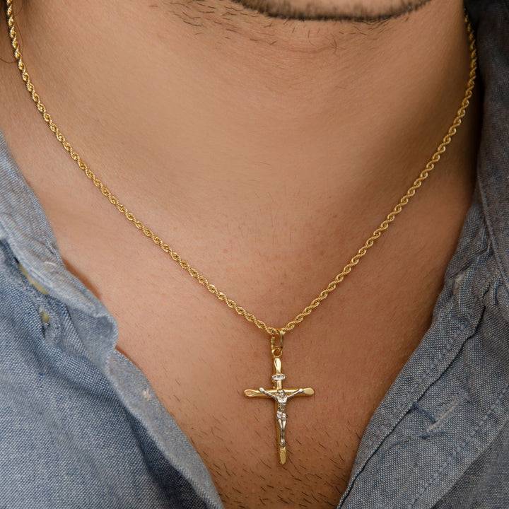 Collana Fune Corda con Croce Bicolore in Oro 18kt 2 mm - My Mo Gioielli