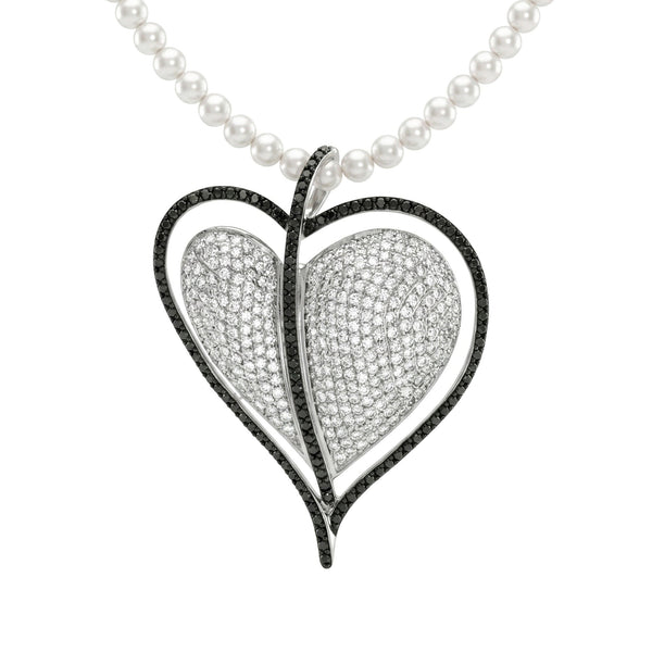 Collana Perle con Maxi Cuore 3D "Black & White" - My Mo Gioielli