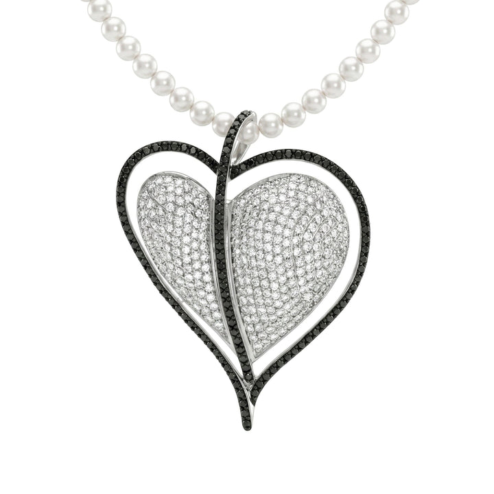 Collana Perle con Maxi Cuore 3D "Black & White" - My Mo Gioielli