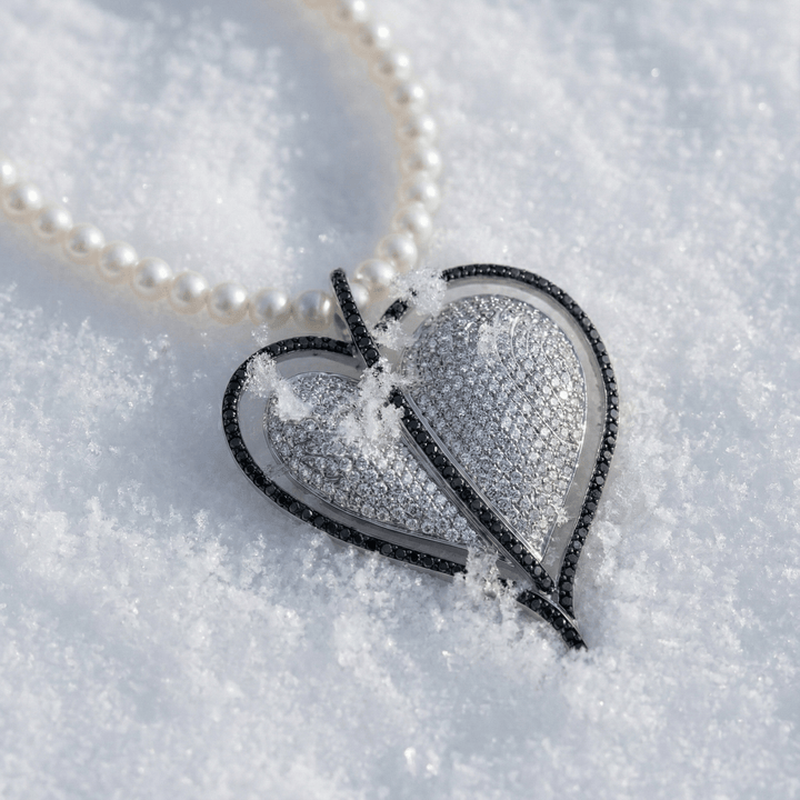 Collana Perle con Maxi Cuore 3D "Black & White" - My Mo Gioielli