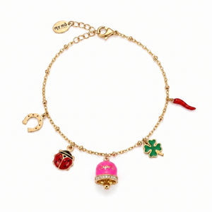 Pulsera de la suerte con campanilla "Capri" rosa fluorescente