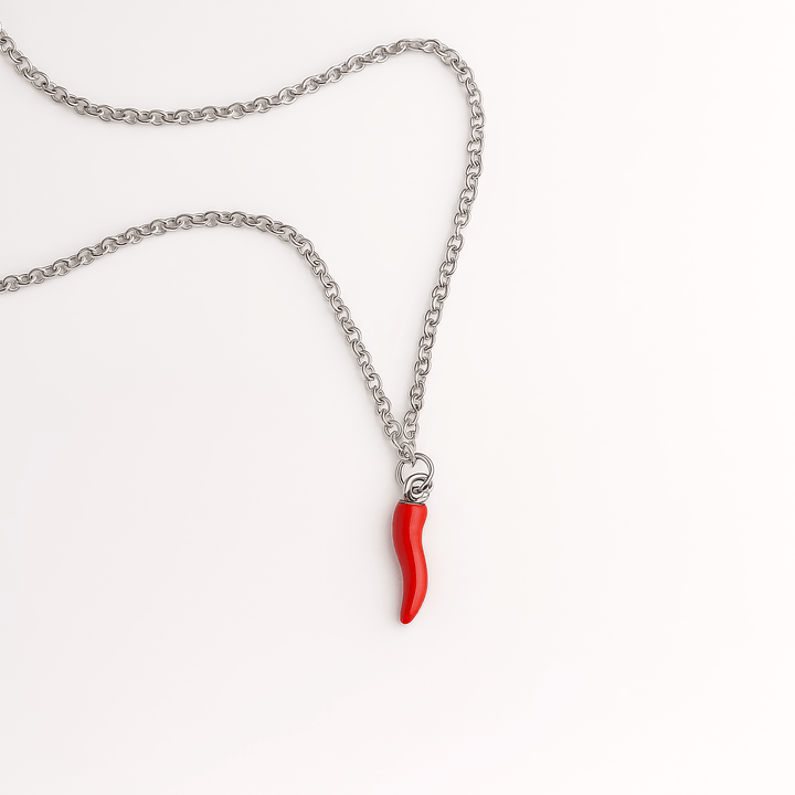 OMAGGIO Collana Corno Rosso Fuoco Portafortuna In Acciaio - My Mo Gioielli