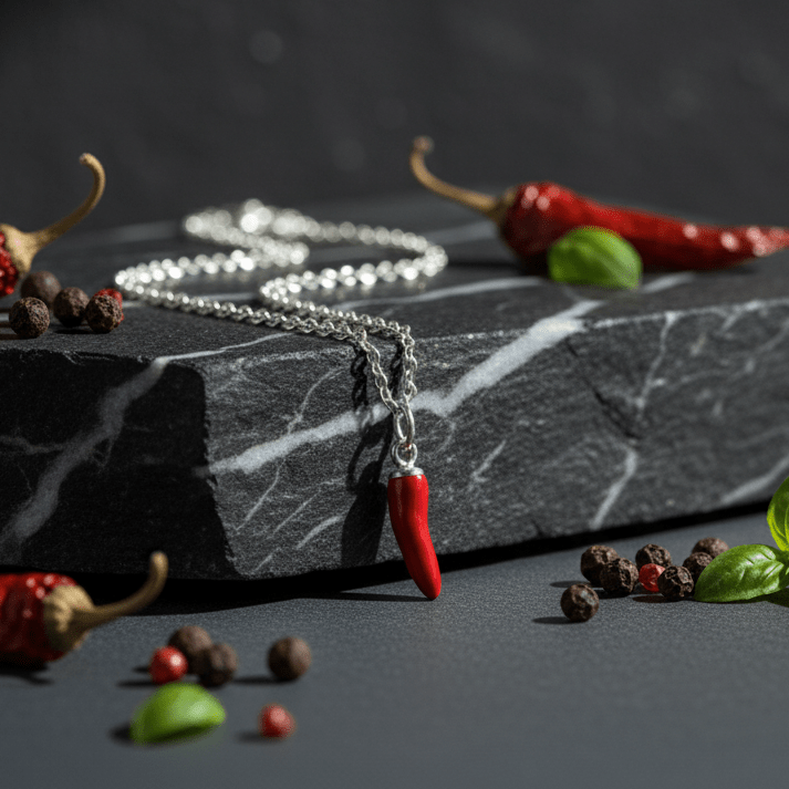 OMAGGIO Collana Corno Rosso Fuoco Portafortuna In Acciaio - My Mo Gioielli