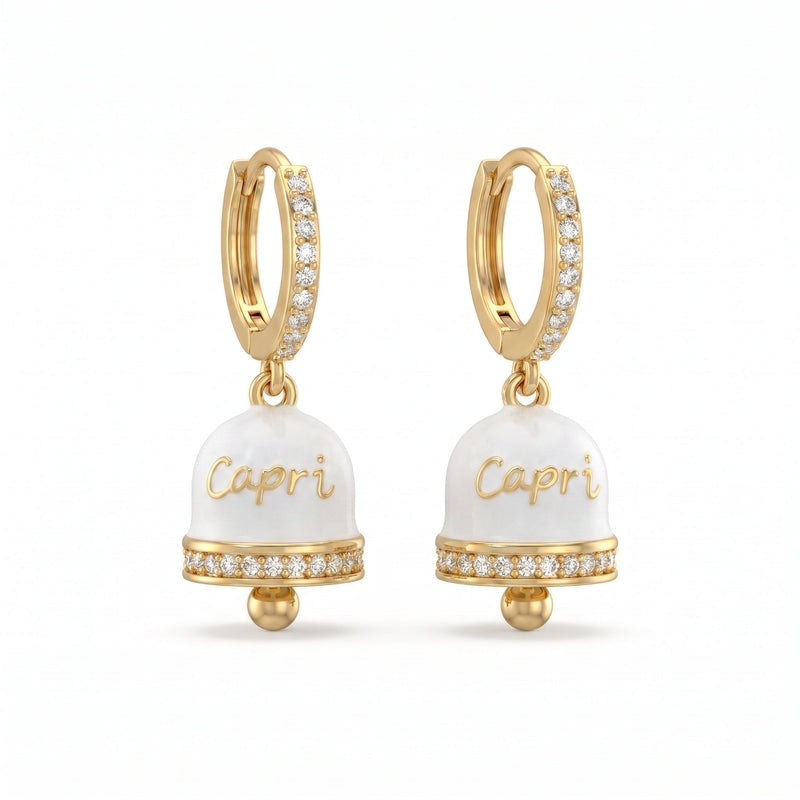 Orecchini a Cerchio Zirconati con Campanella "Capri" Bianca - My Mo Gioielli