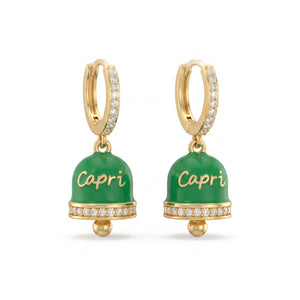 Orecchini a Cerchio Zirconati con Campanella "Capri" Verde - My Mo Gioielli