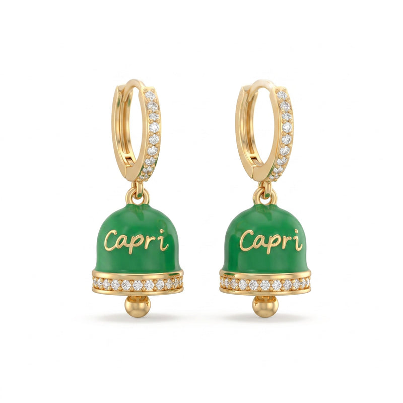 Orecchini a Cerchio Zirconati con Campanella "Capri" Verde - My Mo Gioielli
