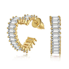 Heart Stud Earrings with Baguette Zircons