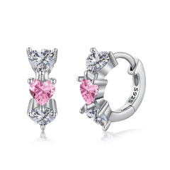 Earrings Circle Three Hearts Pink