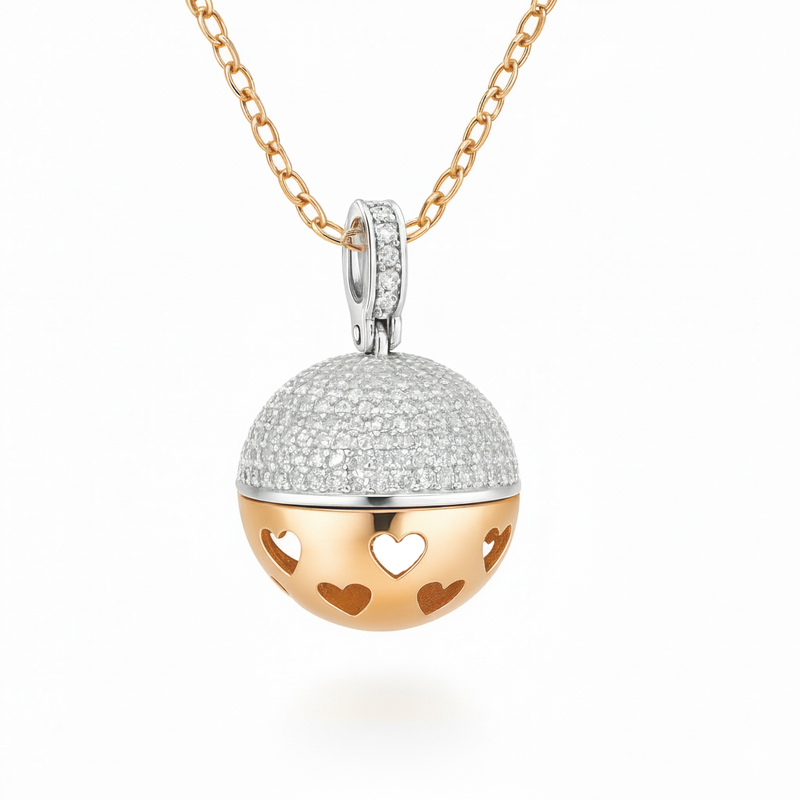 Zirconia Angel Caller Necklace with Pierced Hearts